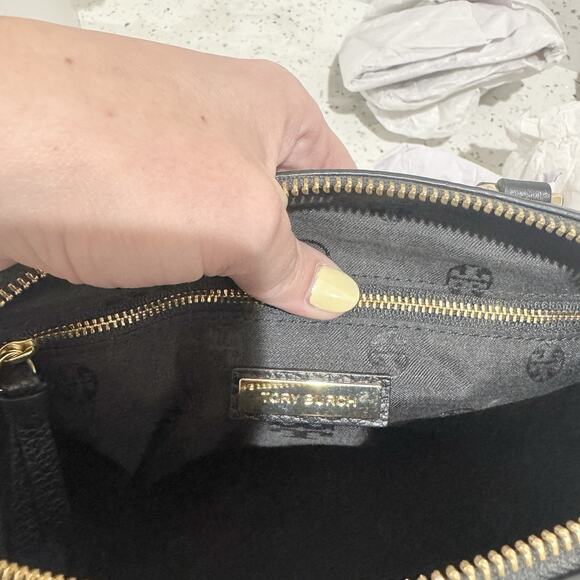 Tory Burch Mcgraw Slouchy Leather Satchel - Pebbeled Black DG - Picture 4 of 6